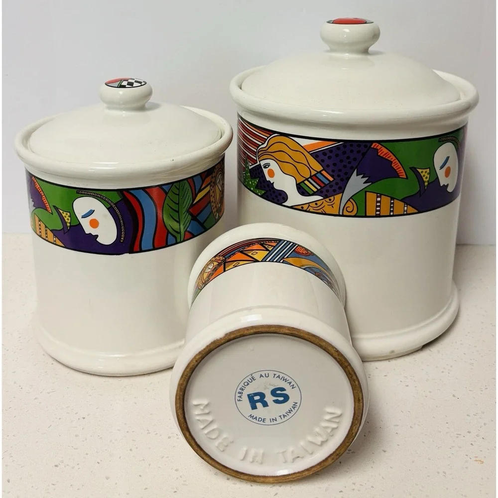 Vintage Vitromaster METROPOLITAN Stoneware Ceramic Storage Containers Set Of 3